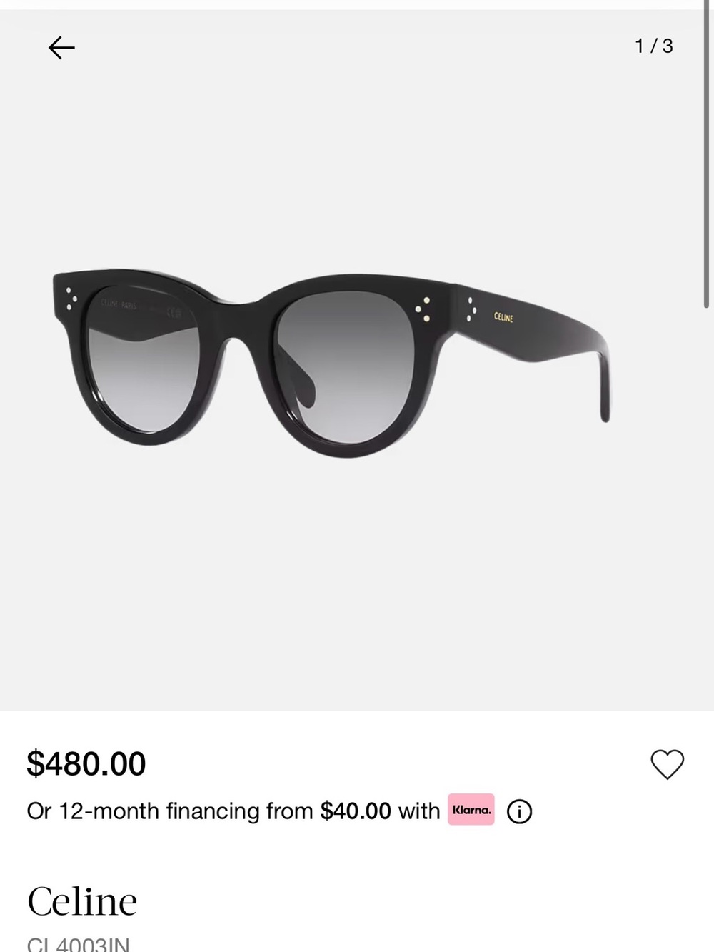 Celine Black Round Acetate Sunglasses with Gradient Lenses